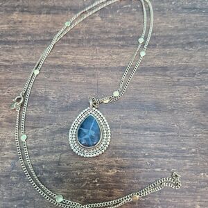 *SOLD* Anna Beck Gold Necklace with Blue Teardrop Pendant